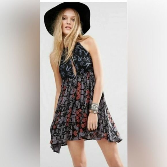 Free People Wildest Dreams Black Floral Mini Dress Women’s Small - Picture 1 of 4